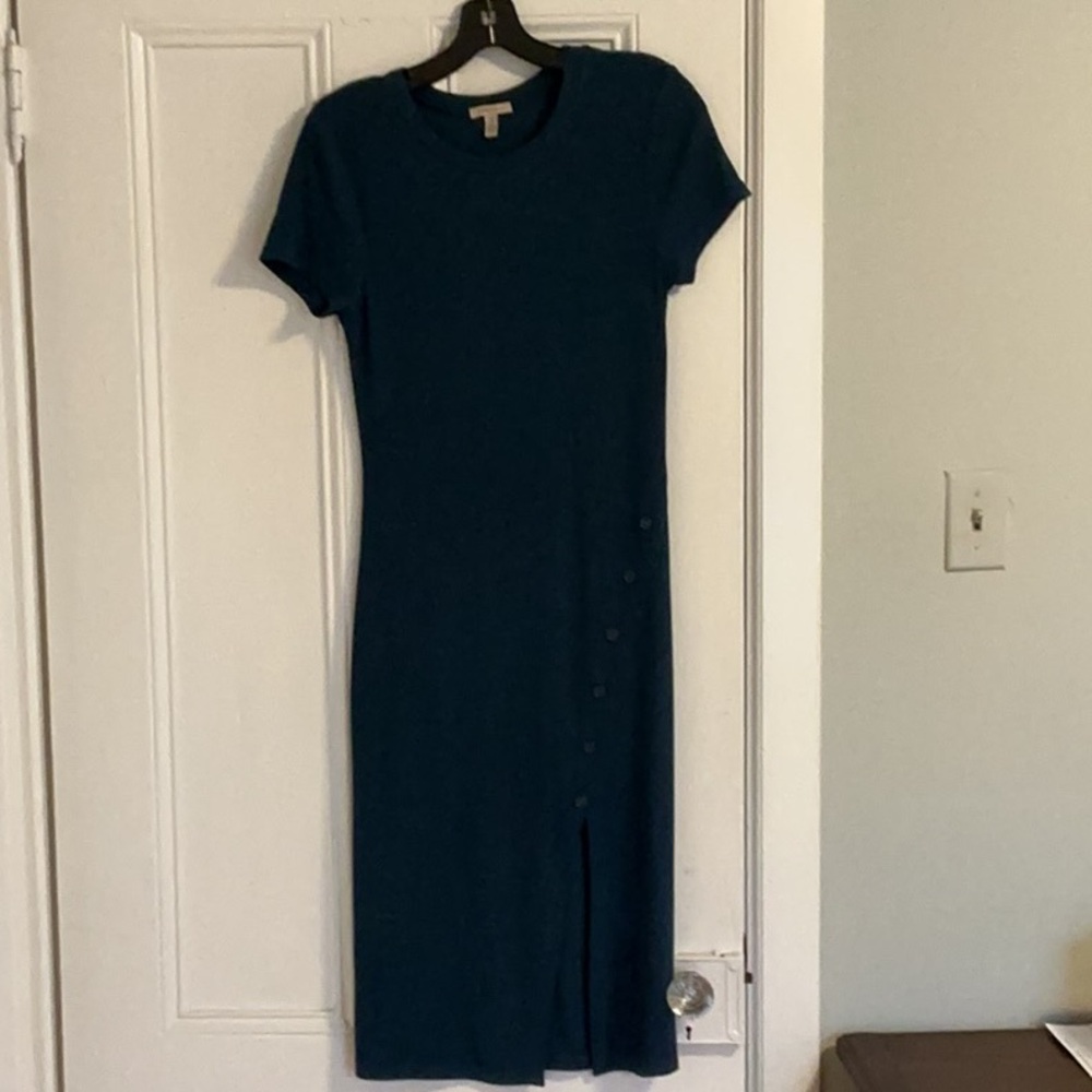 Bordeaux Teal Button-Detail Midi Dress from Anthropologie. Worn once, like new